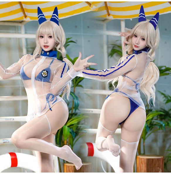 FEE ET MOI - Goddess of Victory Sheer Bikini Set  (White - Blue)